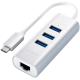 Satechi Type-C USB Hub 2-in-1 USB 3.0 Aluminum 3-Port Hub and Ethernet Port. Type-C interface. Silver color.
