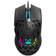 High-end Gaming Mouse with 7 programmable buttons, Pixart 3360 optical sensor, 6 levels of DPI and up to 12000, 10 million times key life, 1.65m Ultraweave cable, Low friction with PTFE feet and colorful RGB lights, Black, size:126x67.5x39.5mm, 110g