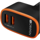 CANYON Universal 2xUSB AC charger (in wall) with over-voltage protection, Input 100V-240V, Output 5V-2.1A , with Smart IC, black rubber coating with orange stripe